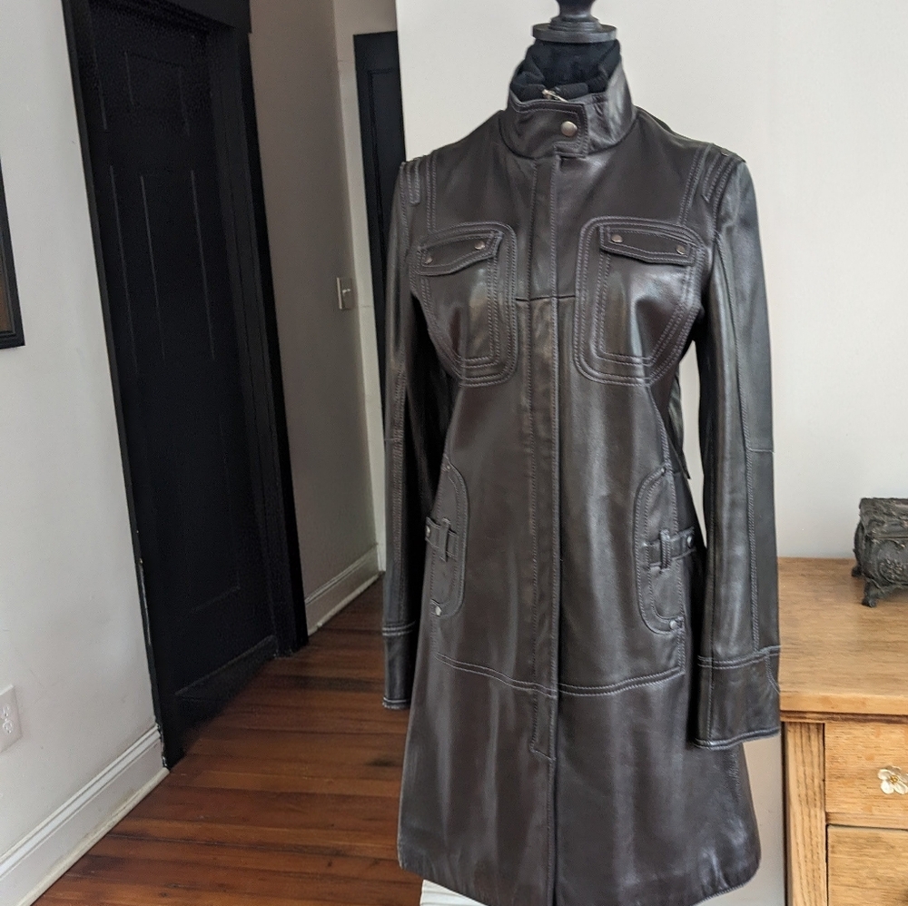 Women's Miss Top Gun Black Leather Coat S